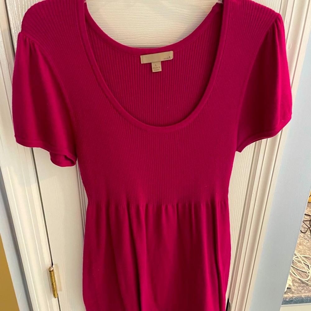 One A Pink Magenta Dress W Button Sleeve Sz Large